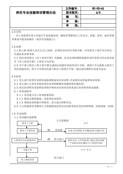 实业有限公司岗位专业技能培训管理办法(WORD4页)