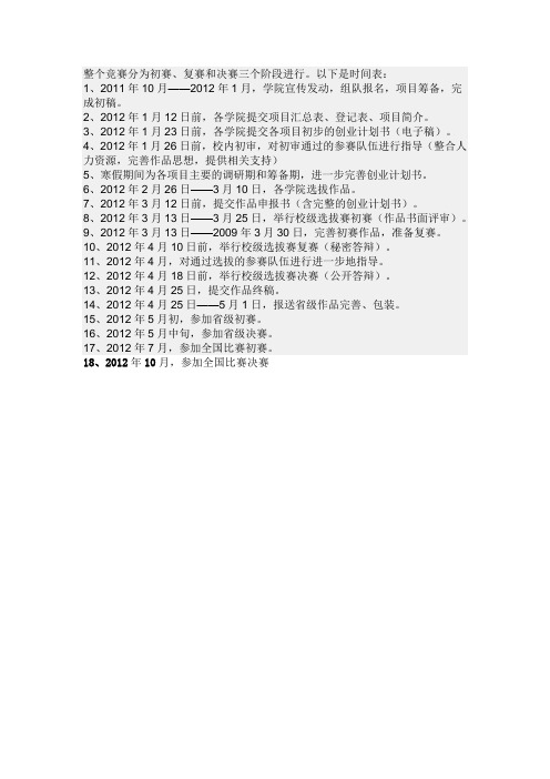 大赛各阶段时间