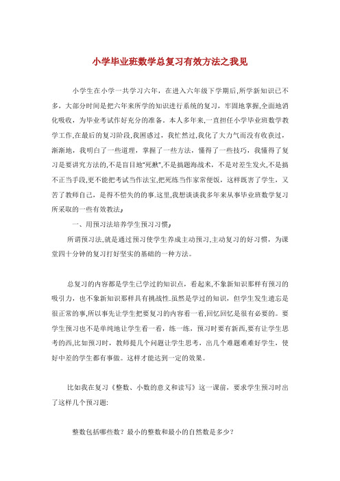 小学生毕业班数学总复习有效方法之我见