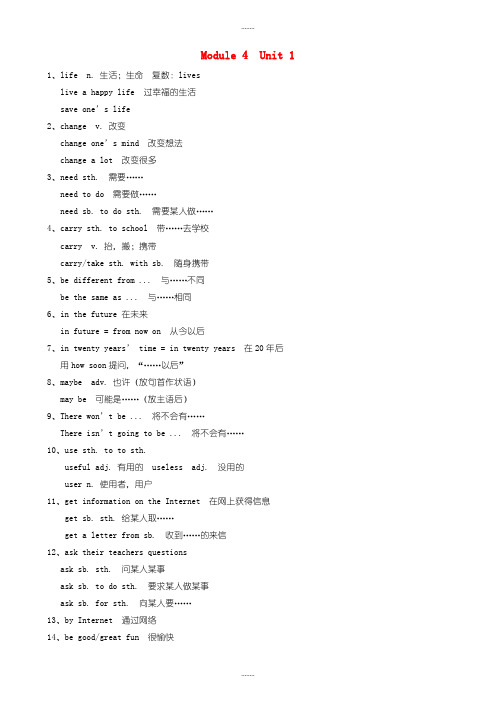 2019-2020学年外研版七年级英语下册Module4Lifeinthefuture语言点素材
