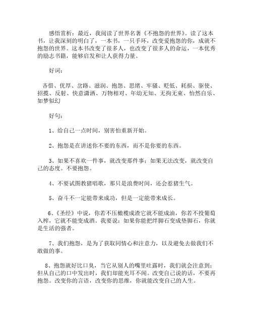 不抱怨的世界读书笔记摘抄好词好句及感悟赏析