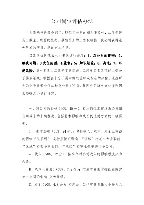 公司岗位评估办法