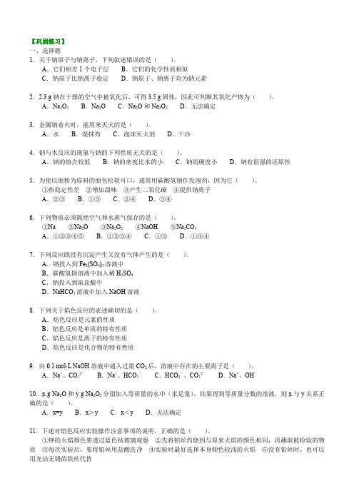 高中化学 巩固练习_钠及其化合物_基础 知识点考点解析含答案