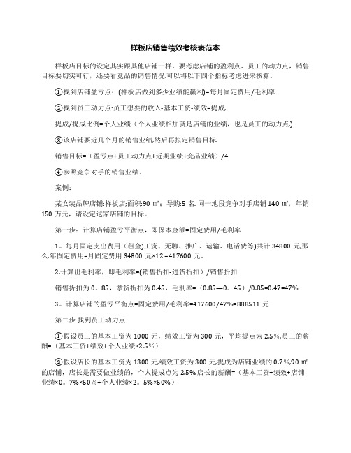 样板店销售绩效考核表范本