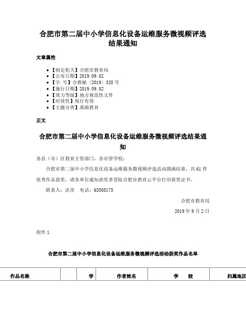 合肥市第二届中小学信息化设备运维服务微视频评选结果通知