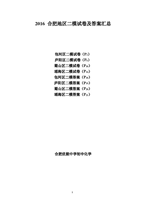 2016年合肥四区二模——化学试卷及答案汇总