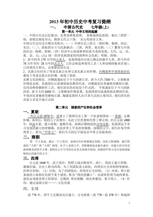 2013年初中历史中考复习提纲.