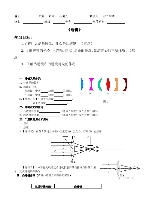 《透镜》 导学案   人教版物理八年级上册  
