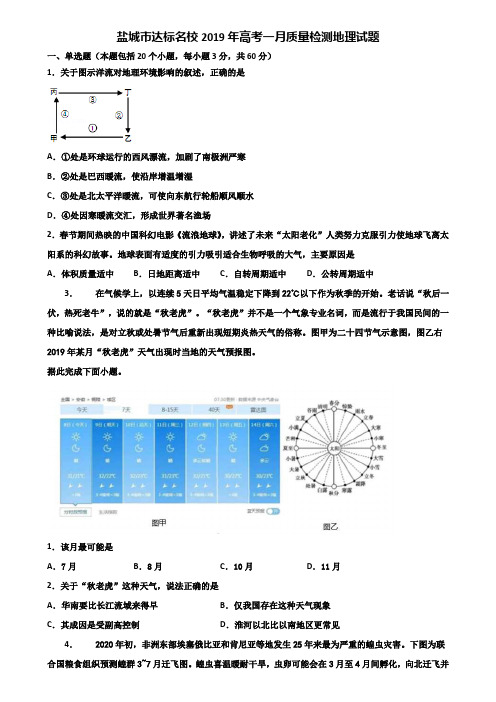 盐城市达标名校2019年高考一月质量检测地理试题含解析