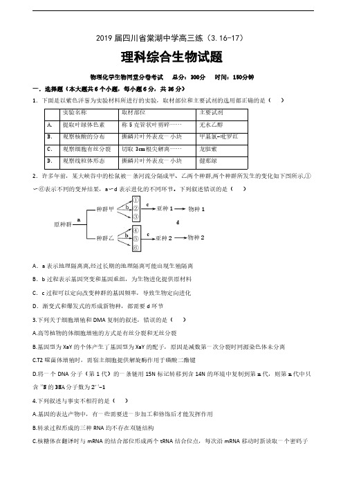 2019届四川省棠湖中学高三练(3.16-17)生物试题