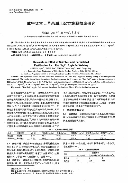 威宁红富士苹果测土配方施肥效应研究