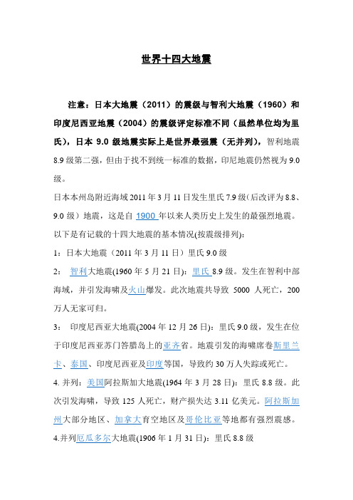 世界十四大地震