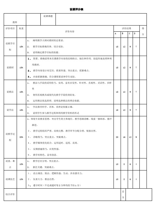 中学历史学科说课评分表