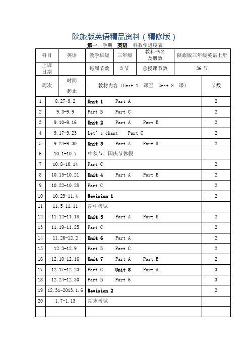 【陕旅版】小学英语三年级上册：全册教案设计(44页)(精修版)