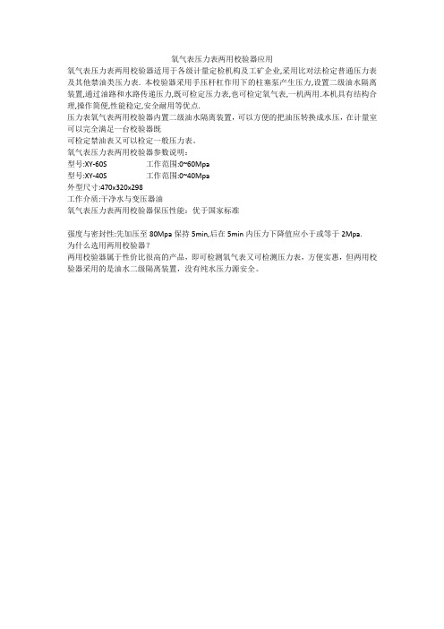 氧气表压力表两用校验器应用