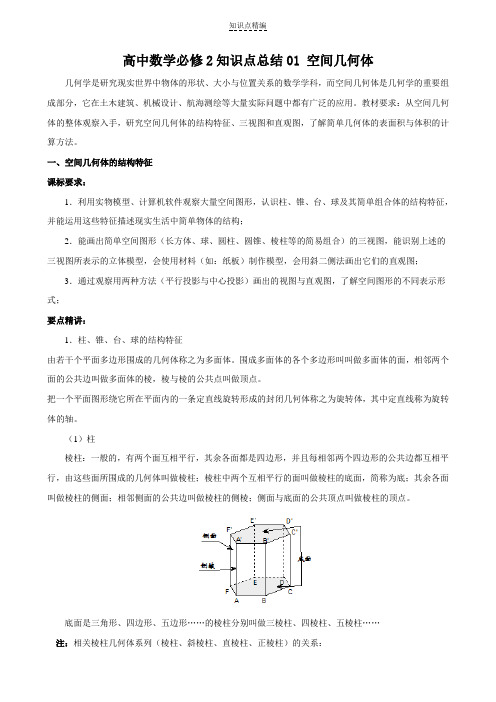 高中数学空间几何体知识点总结