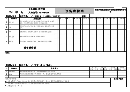 数控锯点检表