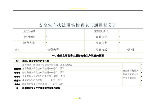 安全生产现场检查表