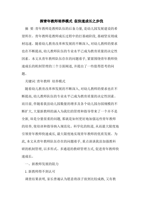 探青年教师培养模式 促快速成长之步伐