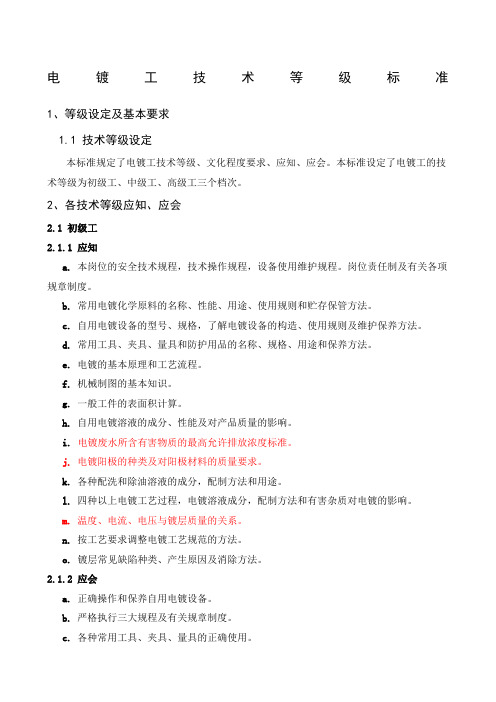 电镀工技术等级标准