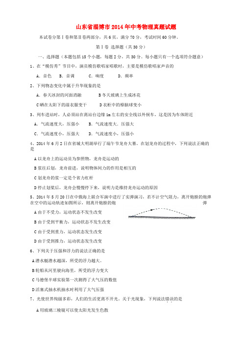 山东省淄博市2014年中考物理真题试题(含答案)