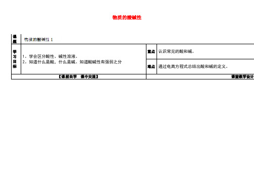 九年级科学上册1.2物质的酸碱性导学案1(无答案)浙教版