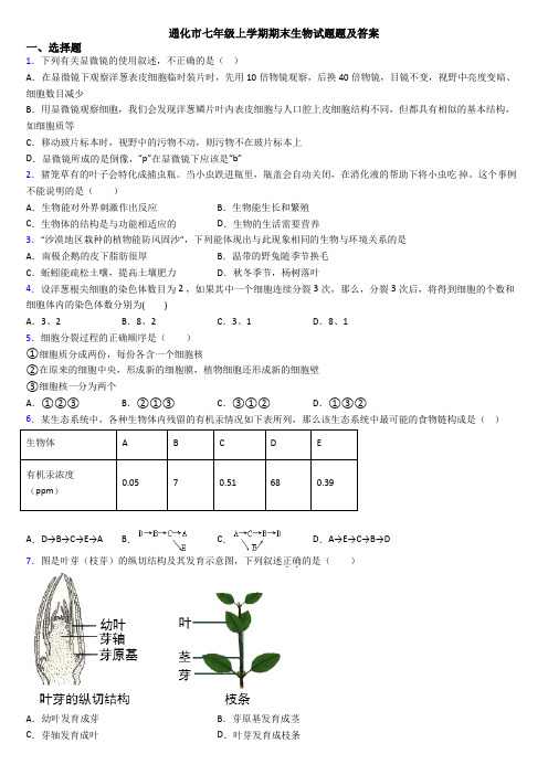 通化市七年级上学期期末生物试题题及答案