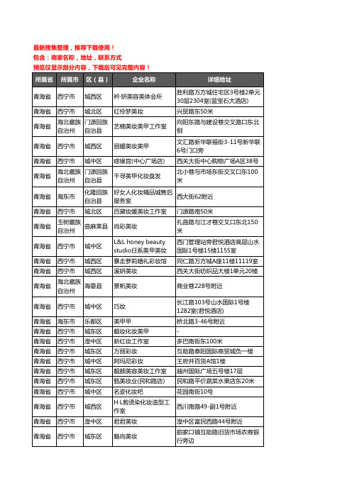 新版青海省彩妆企业公司商家户名录单联系方式地址大全62家