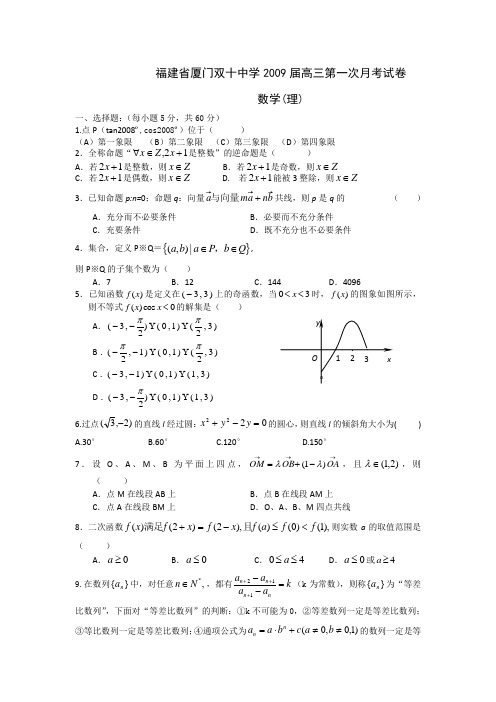 福建厦门双十中学高三月考试卷数学理科