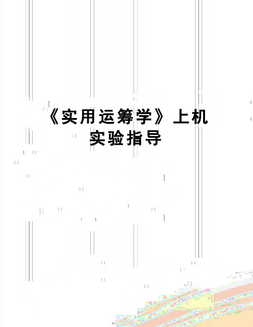 【精品】《实用运筹学》上机实验指导
