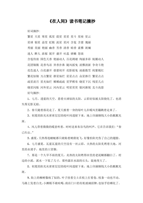 《在人间》读书笔记摘抄