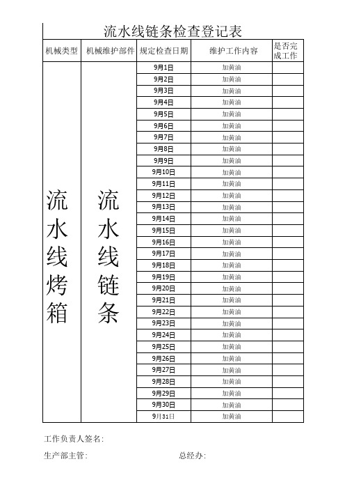 流水线链条检查登记表