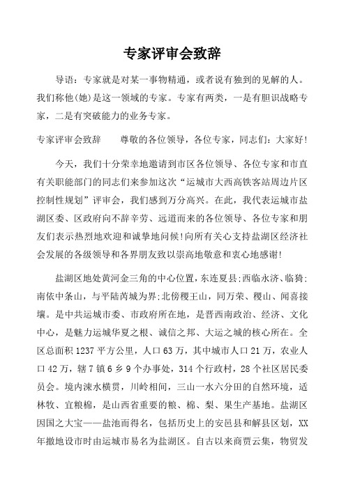 专家评审会致辞