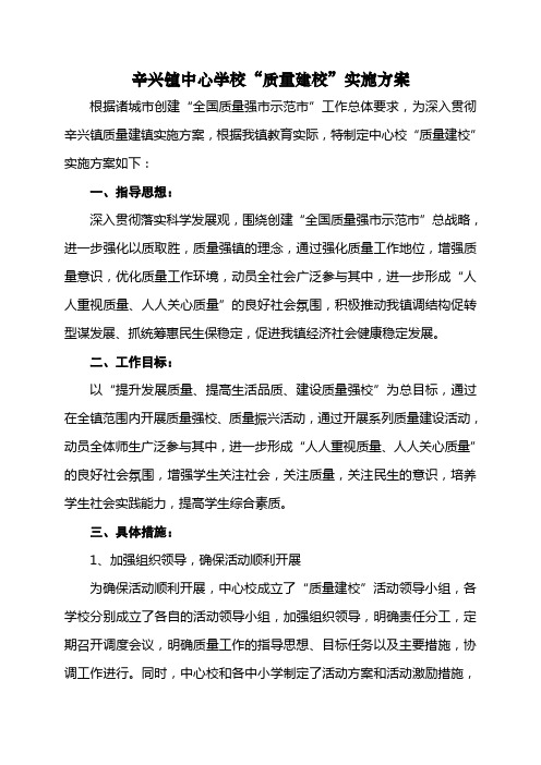 辛兴镇中心学校质量建镇实施方案