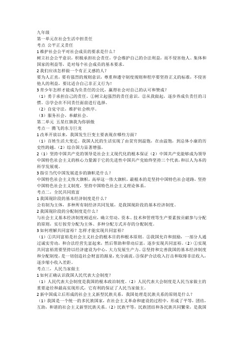 鲁教版九年级政治考点