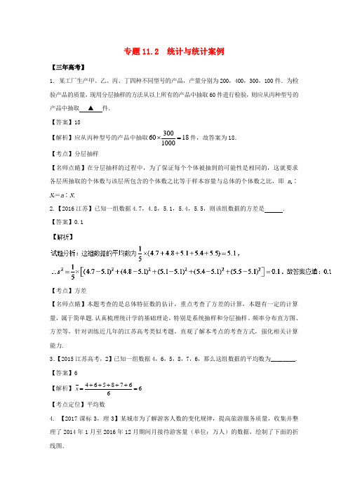 江苏2018届高考数学总复习专题11.2统计与统计案例试题含解析