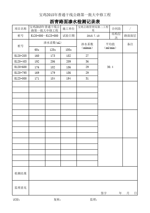 沥青路面渗水表格
