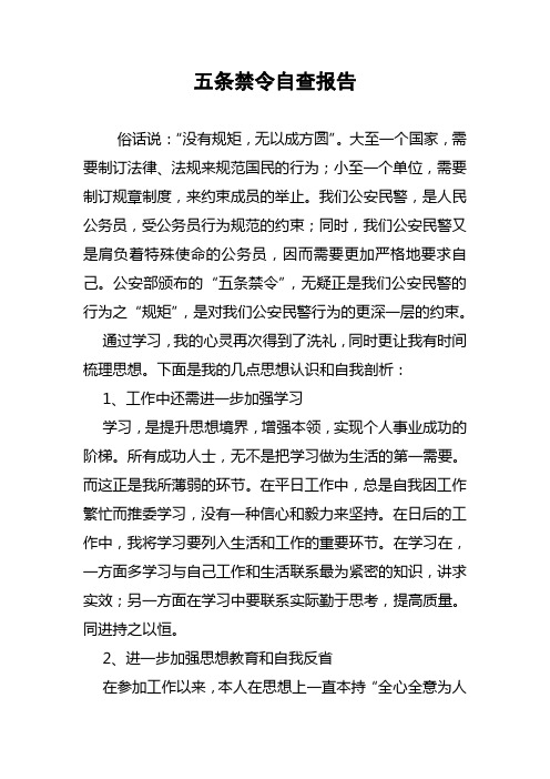 公安民警五条禁令自查报告