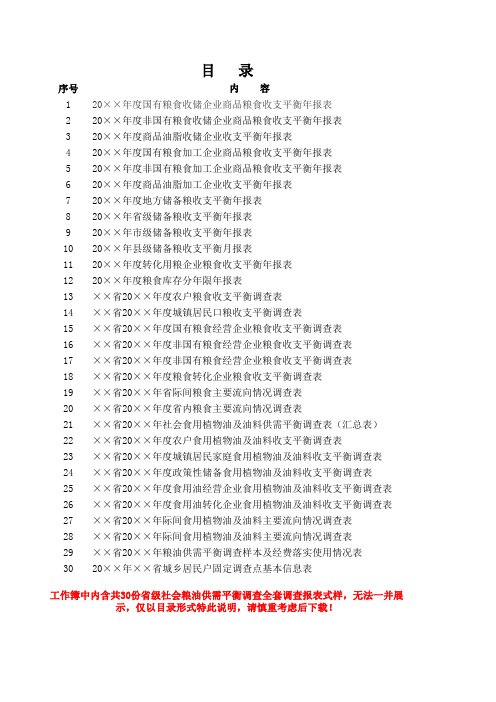 省级社会粮油供需平衡调查全套调查报表式样