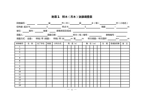 1-3林木物种资源调查  附表1——附表5