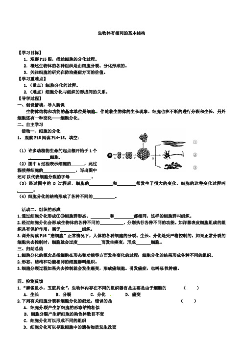 江苏省铜山区七年级生物下册第8章生物体有相同的基本结构学案5无答案新版苏科版