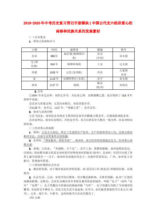 2019-2020年中考历史复习背记手册模块1中国古代史六经济重心的南移和民族关系的发展素材