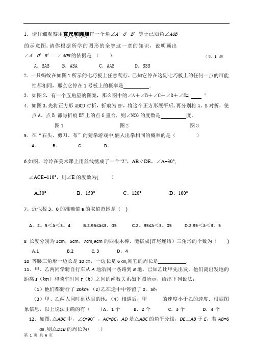 北师大版数学七年级下册期末考试模拟试题(一)(二)含答案