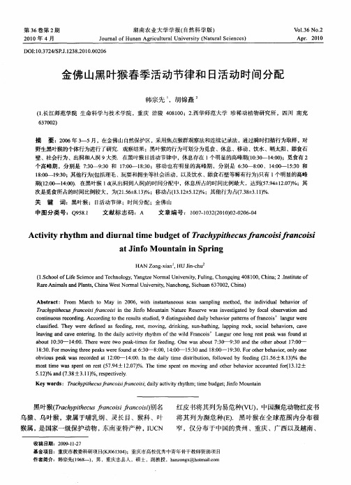 金佛山黑叶猴春季活动节律和日活动时间分配