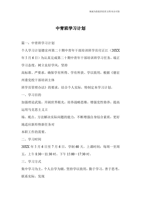 中青班学习计划