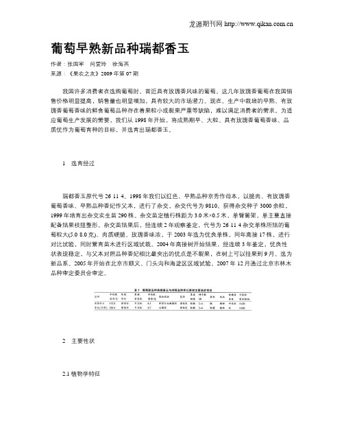 葡萄早熟新品种瑞都香玉