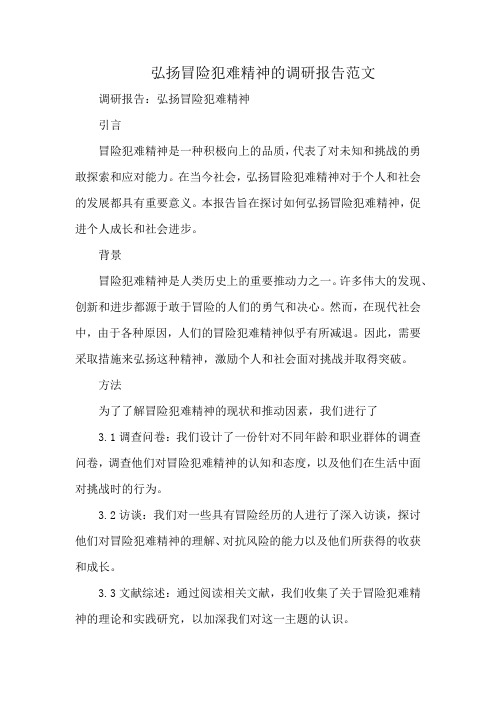 弘扬冒险犯难精神的调研报告范文