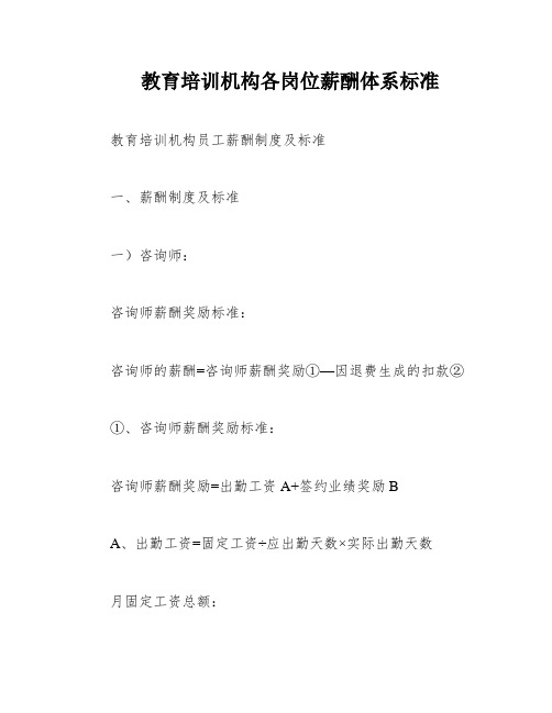 教育培训机构各岗位薪酬体系标准