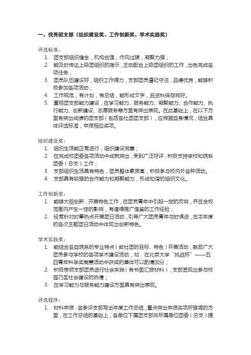 优秀团支部组织建设奖工作创新奖学术实践奖