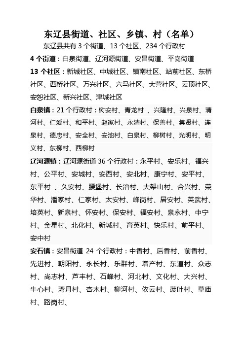 东辽县街道、社区、乡镇、村